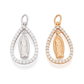 925 религиозные подвески из стерлингового серебра с микропаве из прозрачных кубических цирконий, слезинка с чарами Девы Марии, с соединительным кольцом и 925 штампом