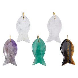 5 подвески из натуральных драгоценных камней, с 304 кольцами из нержавеющей стали, рыба, золотые