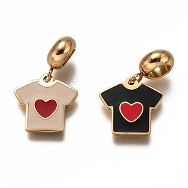 304 Stainless Steel Enamel European Dangle Charms, Large Hole Pendants, Clothes with Red Heart