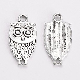 Tibetan Style Zinc Alloy Pendants, Cadmium Free & Lead Free, Owl, 18x9x3mm, Hole: 2mm, about 1369pcs/1000g