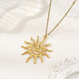 304 Stainless Steel Sun Pendant Satellite Chain Necklaces, Ion Plating(IP)