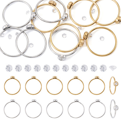 10шт. 304 оправы для колец из нержавеющей стали со стразами, 12шт. бусины из кубического циркония