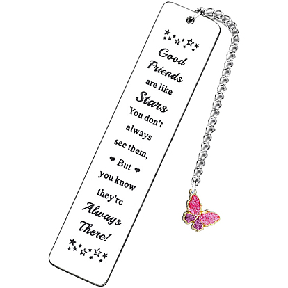 1 закладки из нержавеющей стали, с цепочкой и подвесками в виде бабочек, прямоугольник со словом