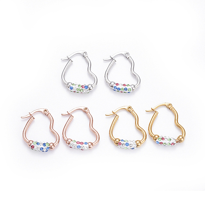 Простой моды 304 из нержавеющей стали серьги обруча, с полимерной глиной горный хрусталь, геометрический, сердце