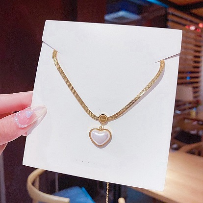 Plastic Heart Pendant Necklaces, Stainless Steel Herringbone Chain Necklaces