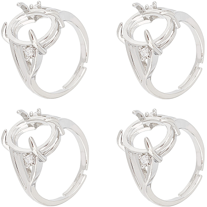 8шт. латунные регулируемые компоненты кольца-солитера, 4 настройки кольца зубца когтя, с кубического циркония, овальные