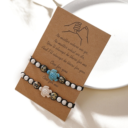 2шт. 2 цвета богемный стиль морская черепаха зеленый синтетический бирюзовый плетеные браслеты из бусин набор, регулируемые парные браслеты