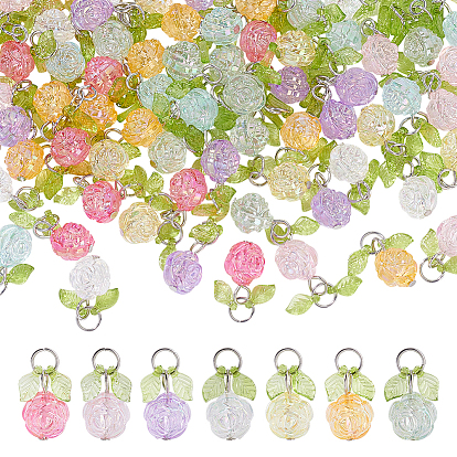 96шт 8 цветные подвески из прозрачного акрила, цветок, с железной фурнитурой