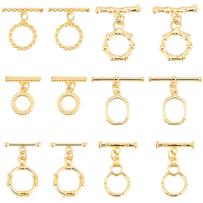 12шт. 6 стили латунные застежки-тоглы, с прыжковых колец, долговечный, кольцо