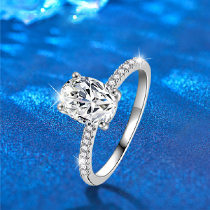 Кольца для женщин из стерлингового серебра с родиевым покрытием и муассанитом, овальные