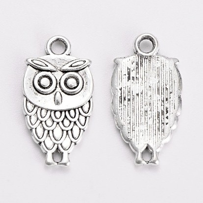 Tibetan Style Zinc Alloy Pendants, Cadmium Free & Lead Free, Owl, 18x9x3mm, Hole: 2mm, about 1369pcs/1000g