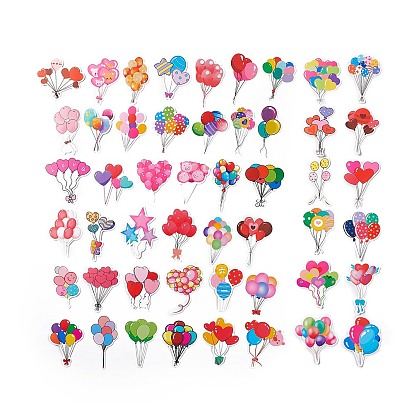 50Pcs 50 Styles Balloon Theme PET Stickers Sets, Waterproof Adhesive Decals for DIY Scrapbooking, Photo Album Decoration
