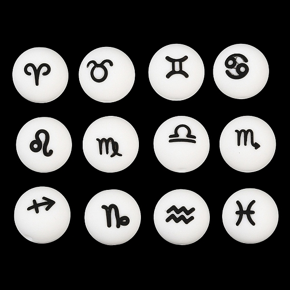 Perles en silicone du zodiaque, ronde, blanc