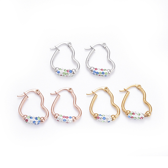 Простой моды 304 из нержавеющей стали серьги обруча, с полимерной глиной горный хрусталь, геометрический, сердце