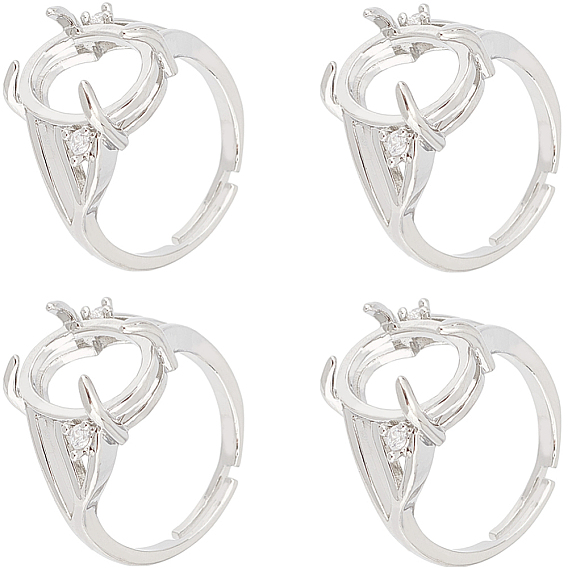 8шт. латунные регулируемые компоненты кольца-солитера, 4 настройки кольца зубца когтя, с кубического циркония, овальные