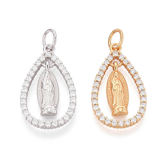 925 религиозные подвески из стерлингового серебра с микропаве из прозрачных кубических цирконий, слезинка с чарами Девы Марии, с соединительным кольцом и 925 штампом