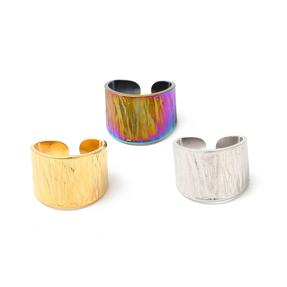 304 Stainless Steel Textured Wide Open Cuff Ring for Women