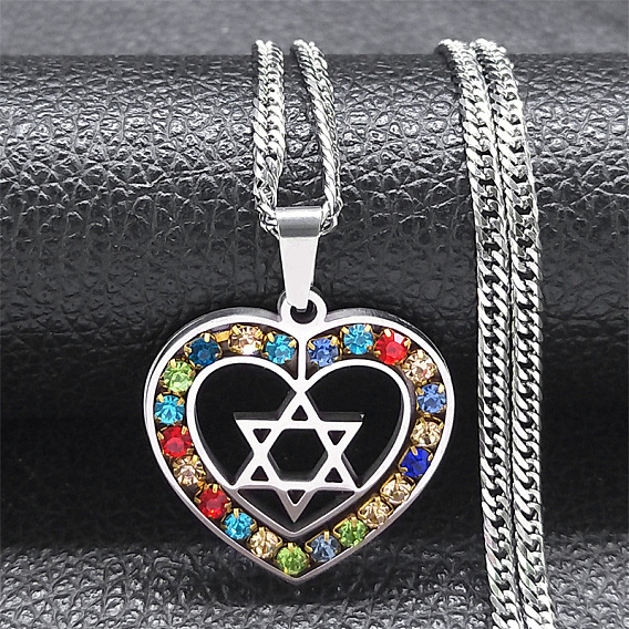 201 подвеска в форме сердца из нержавеющей стали с разноцветными стразами и звездой Давида