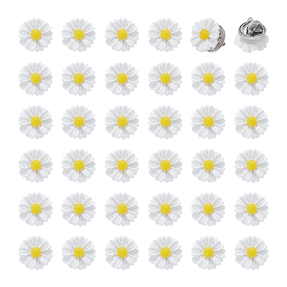60Pcs Iron Brooches, with Resin Flower, Platinum