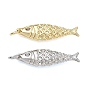 Brass Micro Pave Clear Cubic Zirconia Pendants, Fish Charms, Cadmium Free & Lead Free, Rack Plating, Long-Lasting Plated