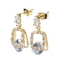 Rectangle Brass Micro Pave Cubic Zirconia Dangle Stud Earrings, Long-Lasting Plated