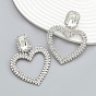 Sparkling Diamond Heart Earrings for Women - Glamorous Alloy Party Jewelry with Full Rhinestone Claw Chain