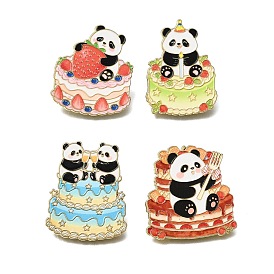 Printed Alloy Enamel Pins, Alloy Lapel Pin Backs for Backpack Clothes, Panda with Birthday Cake, Golden