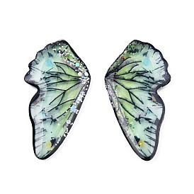 Transparent Epoxy Resin Cabochons, Double-Sided, with Sequins, Wing