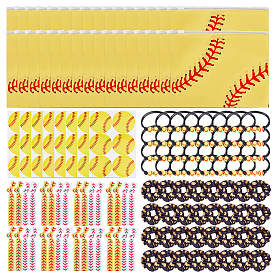 Подарочные наборы для бейсбола, в том числе 32 шт. косметические пакеты eva с застежкой-молнией, 32шт. браслеты из бисера, 32шт. резинки для волос из полиэстерового эластичного волокна, 64 шт. 2 цветной эластичный шнур и 8 шт. наклейки из крафт-бумаги