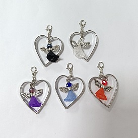 Decoraciones colgantes de cristal y acrílico de ángel, encantos de broches de langosta de corazón de aleación, para llavero, bolso, adorno de mochila