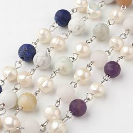 Cadenas hechas a mano para hacer collares pulseras, con la piedra preciosa, cuentas de perlas de agua dulce y perno de ojo de acero inoxidable 304, sin soldar