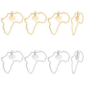 8 шт. 2 цвета 201 подвески из нержавеющей стали, карта с сердцем