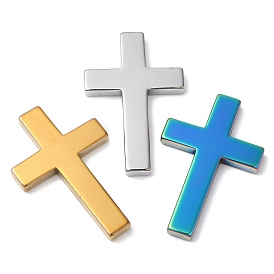 Cabochons d'hématite synthétique non magnétique galvanisés, croix religieuse