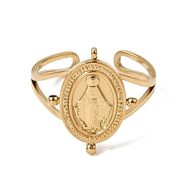 304 Stainless Steel Bangle Makings, Oval with Virgin Mary, Ion Plating(IP), Long-Lasting Plated