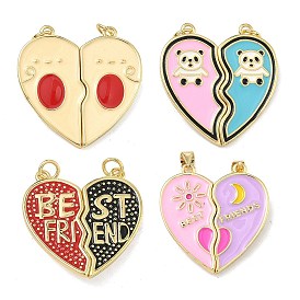 Латунь эмаль подвески, сердце прелести, с магнитным, сплит подвески, без свинца и без кадмия, стойки покрытие, долговечный, реальный 18 k позолоченный