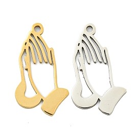 Ion Plating(IP) 201 Stainless Steel Pendants, Praying Hands Charm, Laser Cut