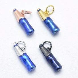 Brass Pendants, with Enamel, Cadmium Free & Nickel Free & Lead Free, Long-Lasting Plated, Bottle, Blue