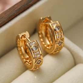 Geometric Vintage Earrings with 18K Gold Plating and Zircon Stones for Women