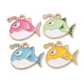 Alloy Enamel Pendants, Light Gold, Cadmium Free & Lead Free, Fish Charm