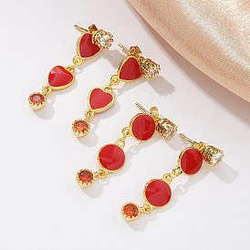 Серьги-гвоздики с цирконом из латуни, с эмалью, стойки покрытие, долговечный, без свинца и без кадмия, реальный 18 k позолоченный