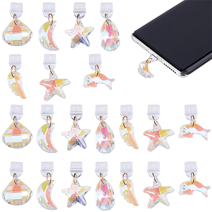 21шт 7 стиль пластиковые мобильные пылезащитные заглушки, с подвесками из граненого стекла