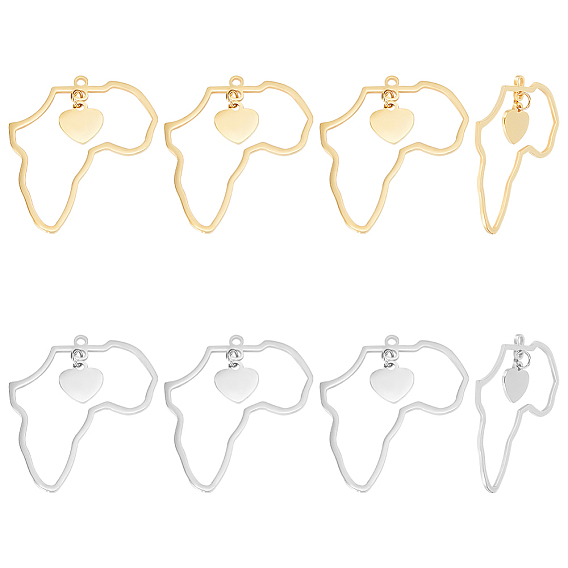 8 шт. 2 цвета 201 подвески из нержавеющей стали, карта с сердцем