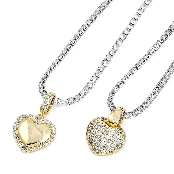 Латунный прозрачный кубический цирконий кулон в форме сердца со стразами цепочки ожерелья для женщин