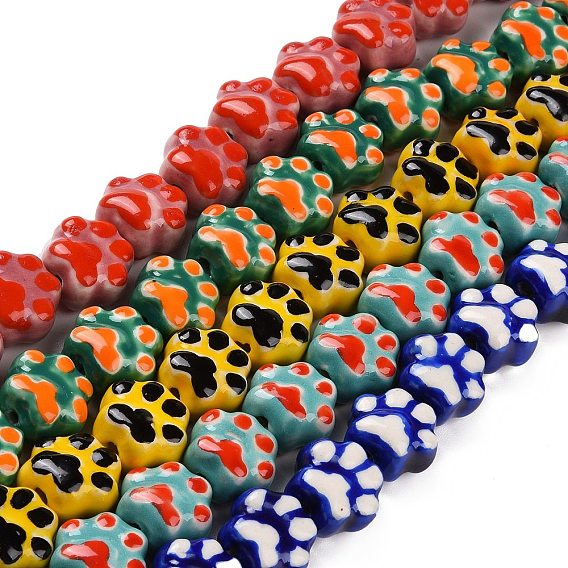 Chapelets de perles en porcelaine manuels, empreintes de pattes de chat