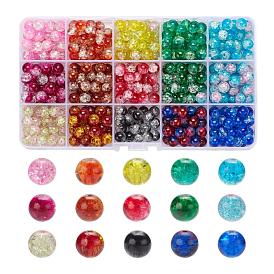 450Pcs 15 Colors Spray Painted Crackle Glass Beads, Baking Paint Transparent Crackle Glass Round Beads, Two Tone, for Jewelry Making