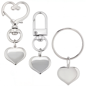 9 шт. 3 стилей 304 брелоки из нержавеющей стали, сердце, с цинкового сплава, платина