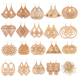 Kits para hacer aretes de madera cortados con láser en pares, incluyendo 19 estilos colgantes grandes, 19 pcs anillos del salto de hierro, 100 de las PC de bronce ganchos pendiente