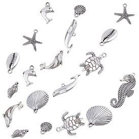 SUNNYCLUE, Ocean Theme, Tibetan Style Alloy Pendants, Lead Free & Nickel Free & Cadmium Free, Mixed Shapes, Thai 925 Sterling Silver Plated