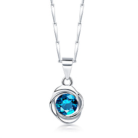 Sapphire Ocean Heart 925 Silver Necklace for Women - Unique Design, Elegant and Luxurious Four-Leaf Clover Collarbone Chain