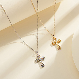 925 Sterling Silver Pave Clear Cubic Zirconia Knot Cross Pendant Necklaces for Women